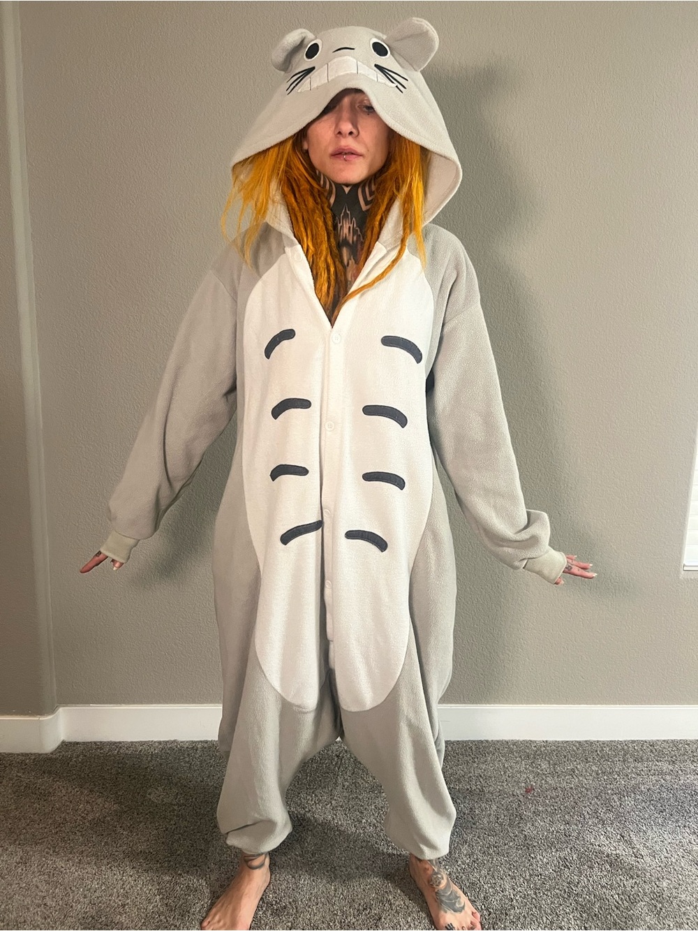 Totoro Gray Character Hooded Onesie Coat